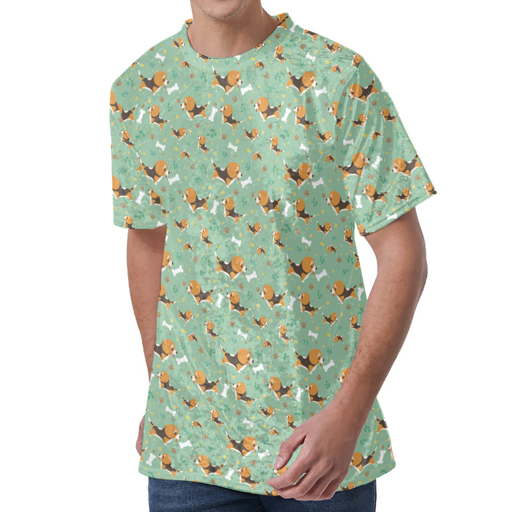 Cute Beagle Puppy Pattern Print Men's Velvet T-Shirt