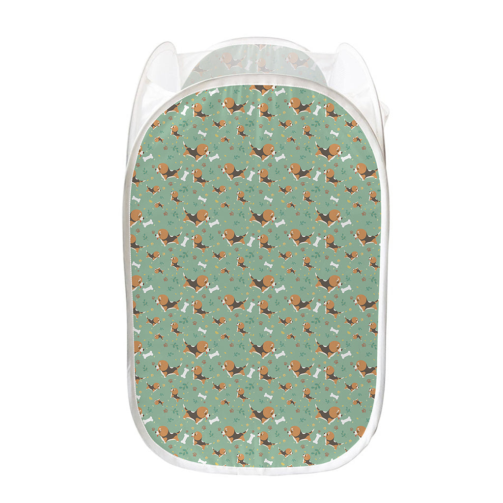 Cute Beagle Puppy Pattern Print Mesh Laundry Hamper