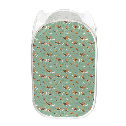 Cute Beagle Puppy Pattern Print Mesh Laundry Hamper