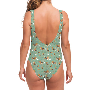 Cute Beagle Puppy Pattern Print One Piece Swimsuit