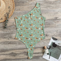 Cute Beagle Puppy Pattern Print One Shoulder Bodysuit