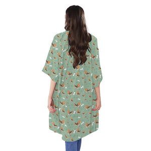 Cute Beagle Puppy Pattern Print Open Front Beach Cover Up