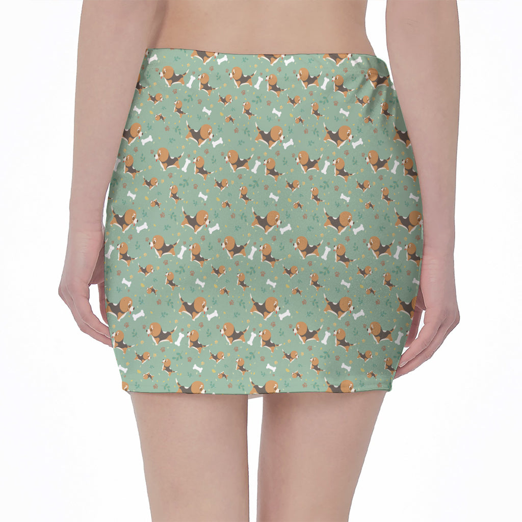 Cute Beagle Puppy Pattern Print Pencil Mini Skirt