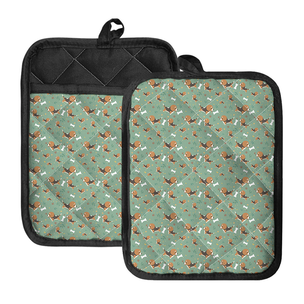 Cute Beagle Puppy Pattern Print Pot Holders With Pocket