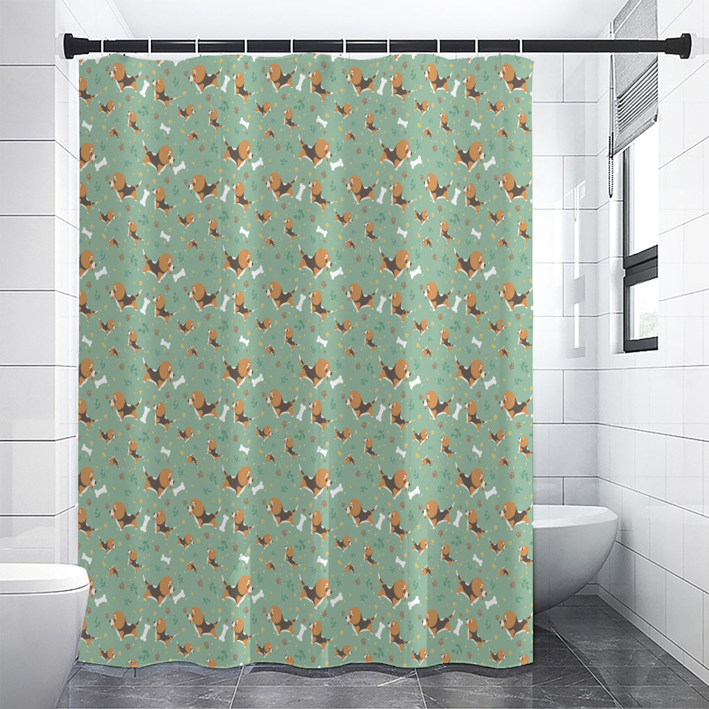 Cute Beagle Puppy Pattern Print Premium Shower Curtain