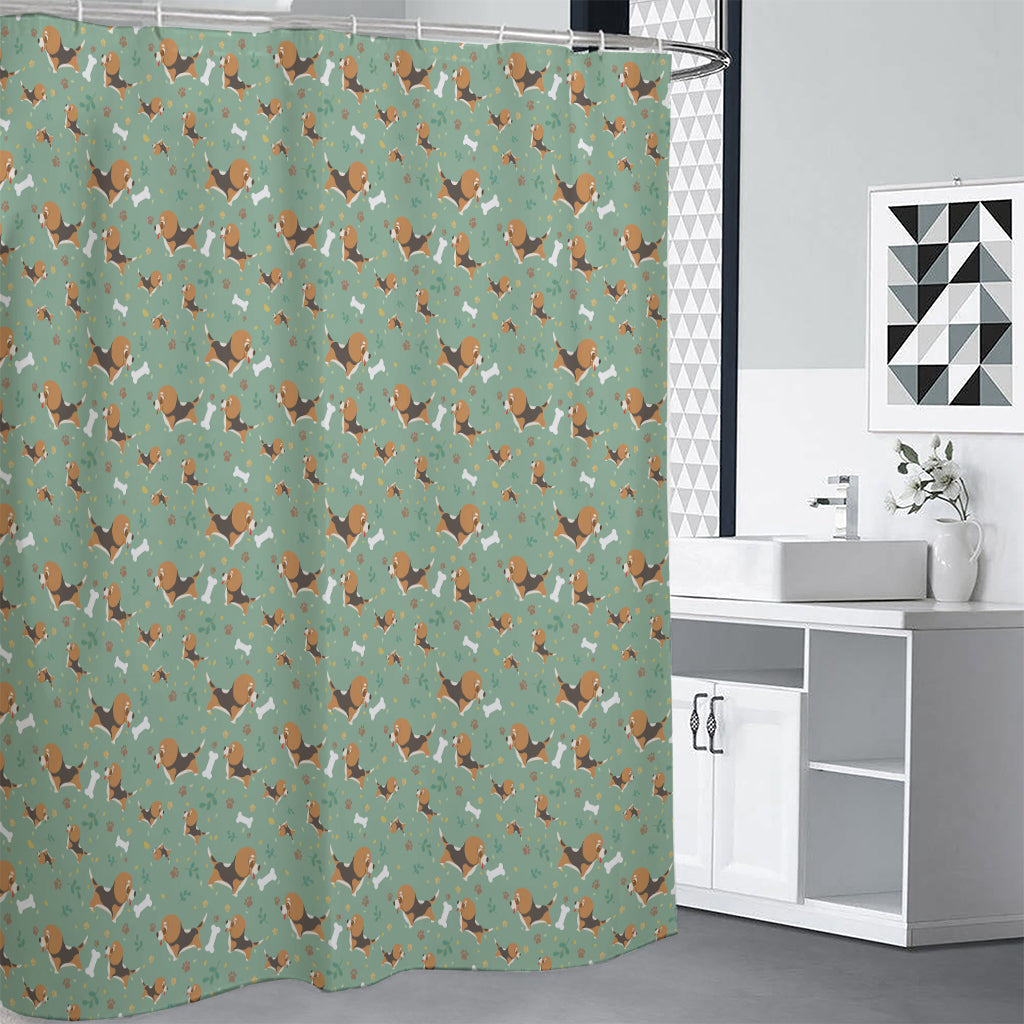 Cute Beagle Puppy Pattern Print Premium Shower Curtain