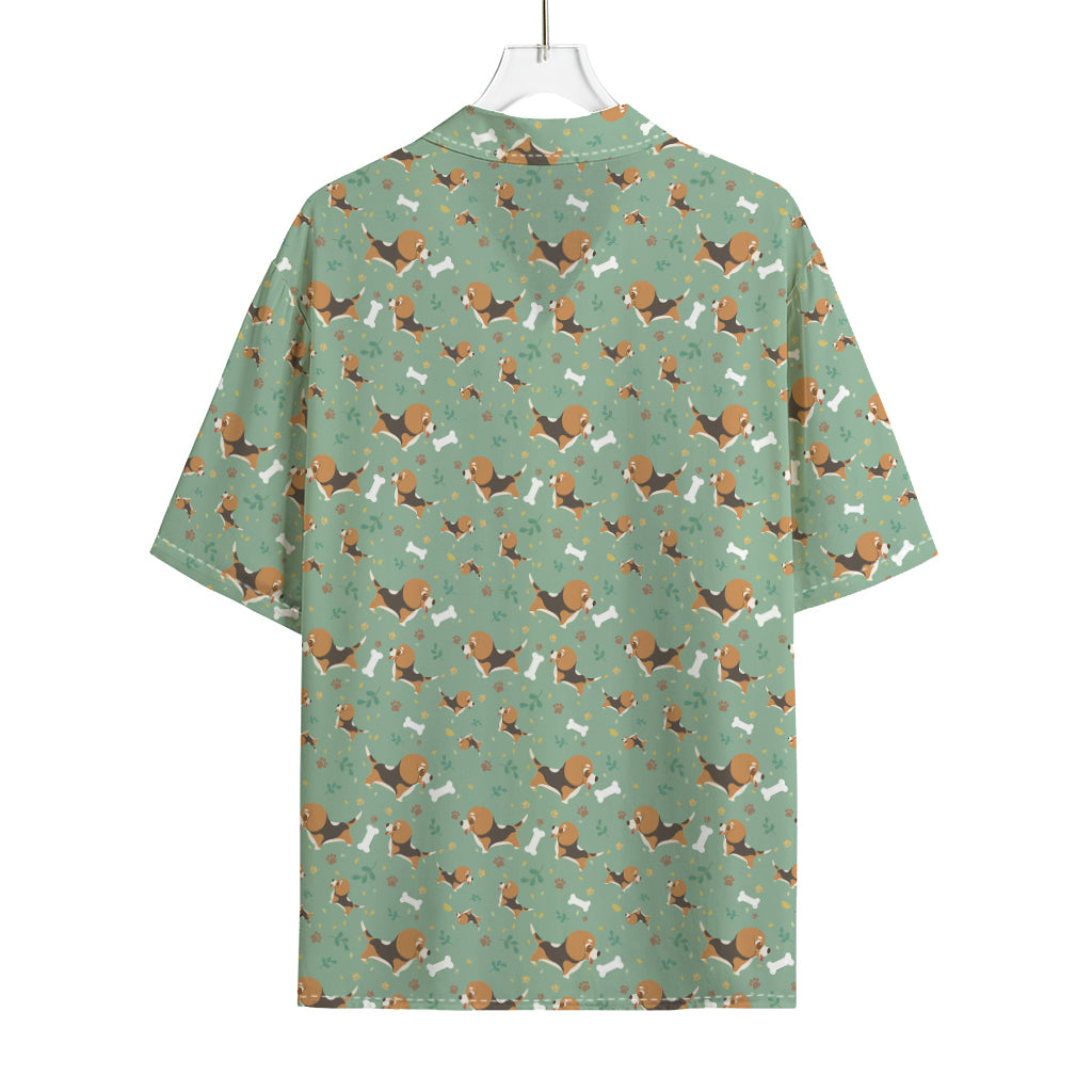 Cute Beagle Puppy Pattern Print Rayon Hawaiian Shirt