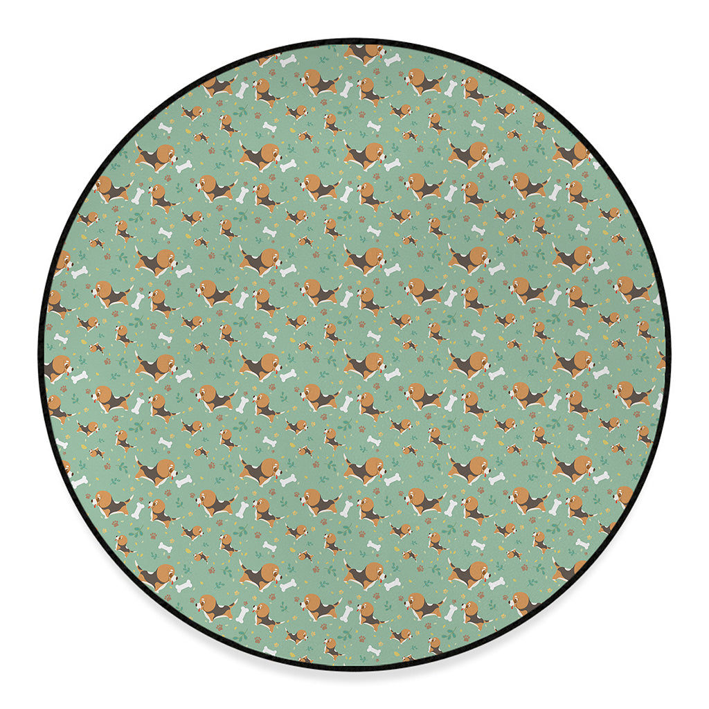 Cute Beagle Puppy Pattern Print Round Floor Mat