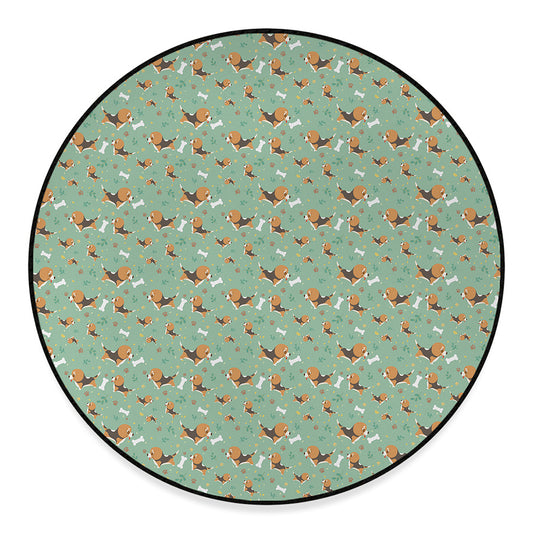 Cute Beagle Puppy Pattern Print Round Floor Mat