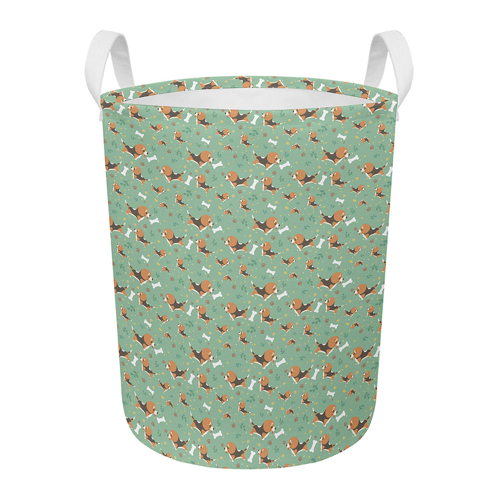 Cute Beagle Puppy Pattern Print Round Laundry Basket