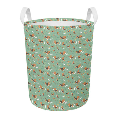 Cute Beagle Puppy Pattern Print Round Laundry Basket