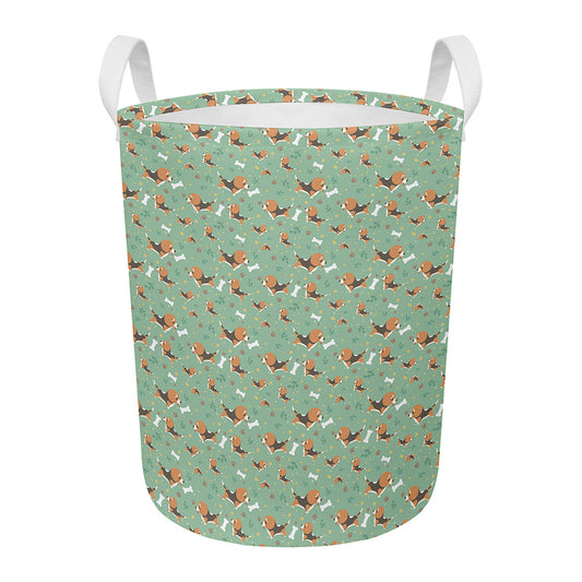 Cute Beagle Puppy Pattern Print Round Laundry Basket