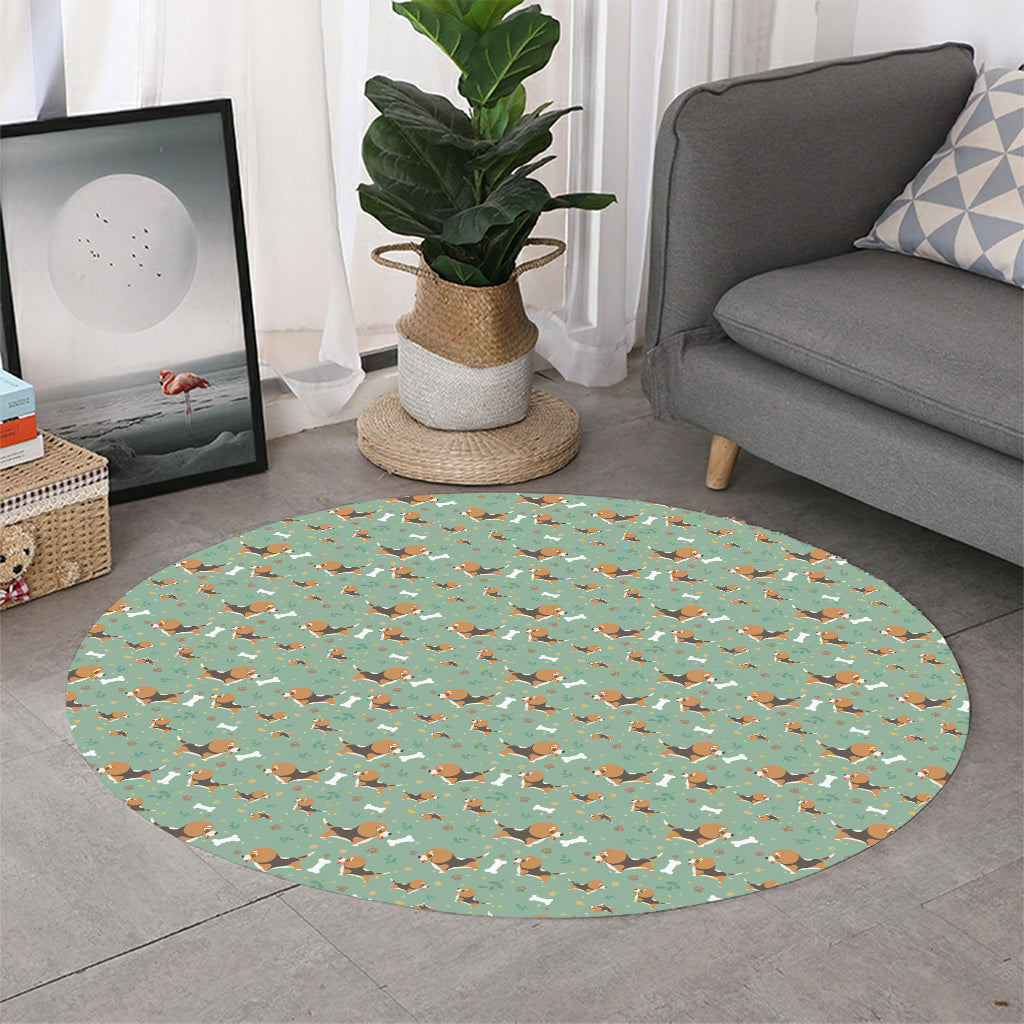 Cute Beagle Puppy Pattern Print Round Rug