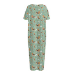 Cute Beagle Puppy Pattern Print Short Sleeve Long Nightdress