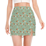 Cute Beagle Puppy Pattern Print Side Slit Mini Skirt