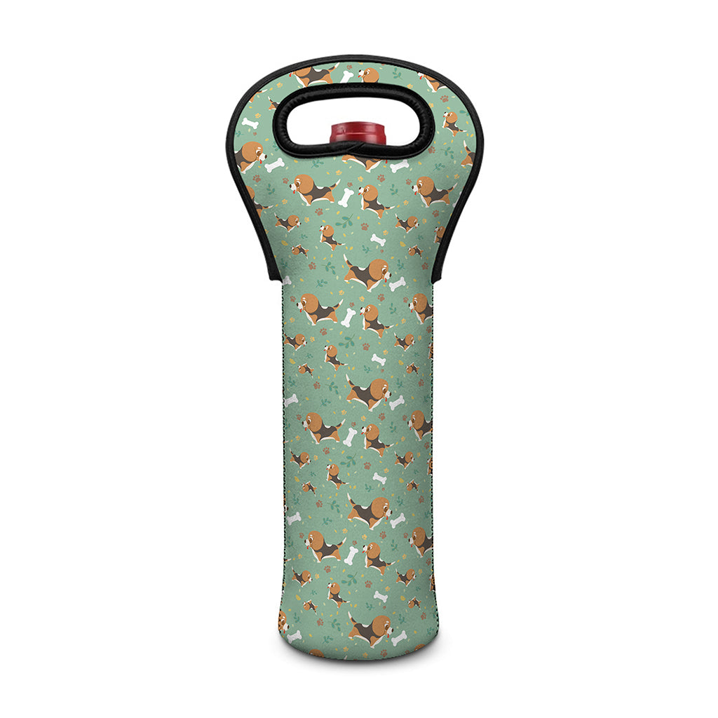 Cute Beagle Puppy Pattern Print Single Neoprene Wine Tote
