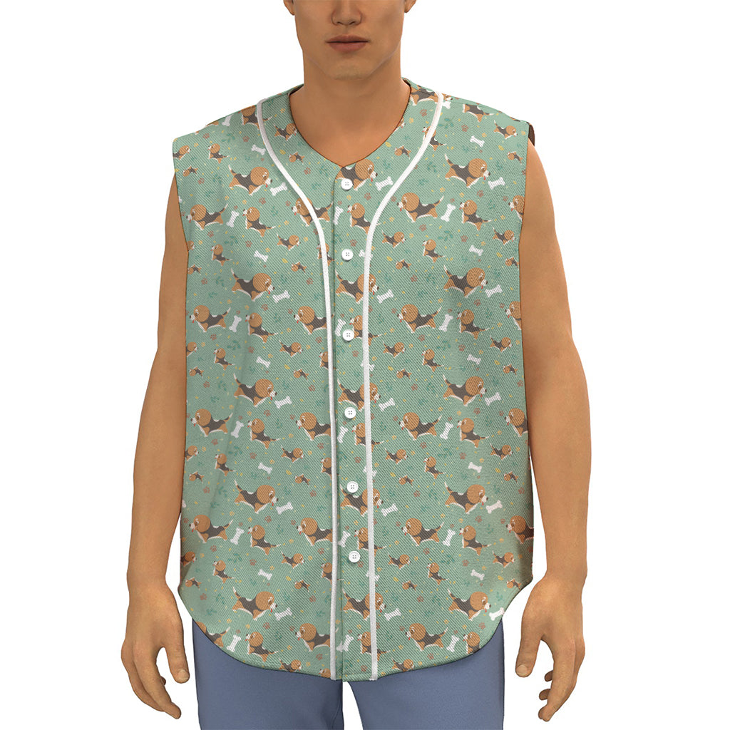 Cute Beagle Puppy Pattern Print Sleeveless Baseball Jersey