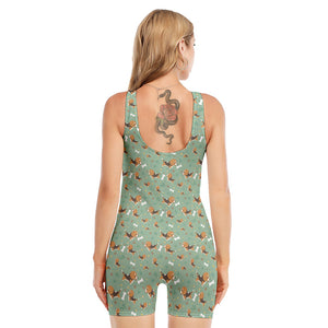 Cute Beagle Puppy Pattern Print Sleeveless One Piece Swimsuit