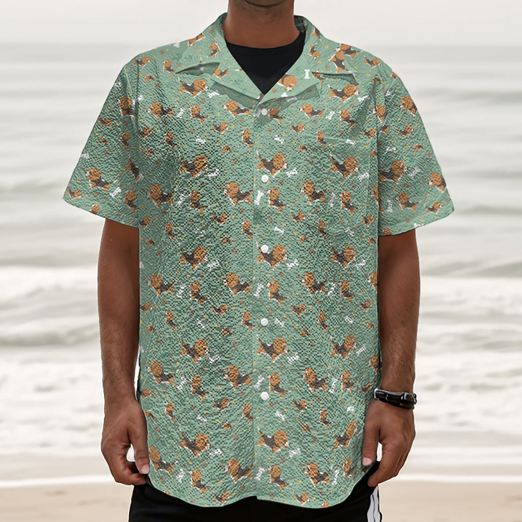 Cute Beagle Puppy Pattern Print Textured Short Sleeve Shirt