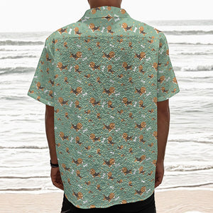 Cute Beagle Puppy Pattern Print Textured Short Sleeve Shirt