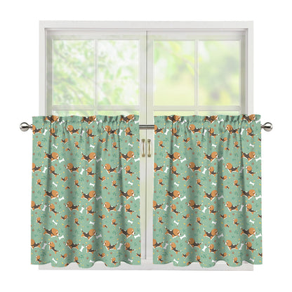Cute Beagle Puppy Pattern Print Tier Curtains