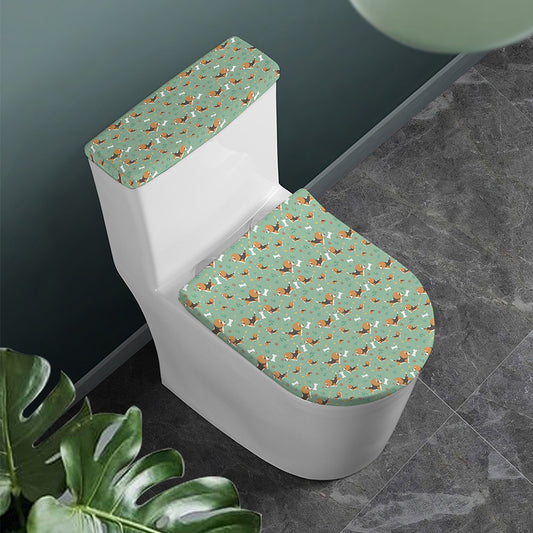 Cute Beagle Puppy Pattern Print Toilet Lid And Tank Cover Set