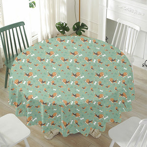 Cute Beagle Puppy Pattern Print Waterproof Round Tablecloth