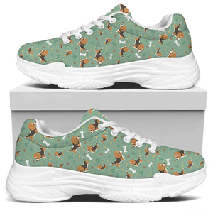 Cute Beagle Puppy Pattern Print White Chunky Shoes