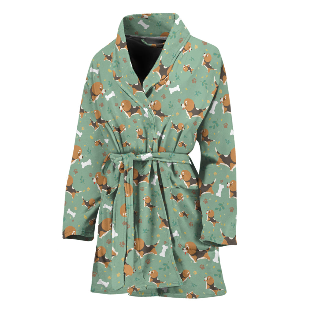 Cute Beagle Puppy Pattern Print Women's Bathrobe