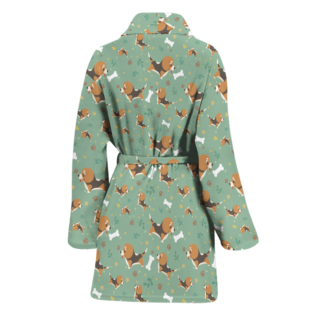 Cute Beagle Puppy Pattern Print Women's Bathrobe