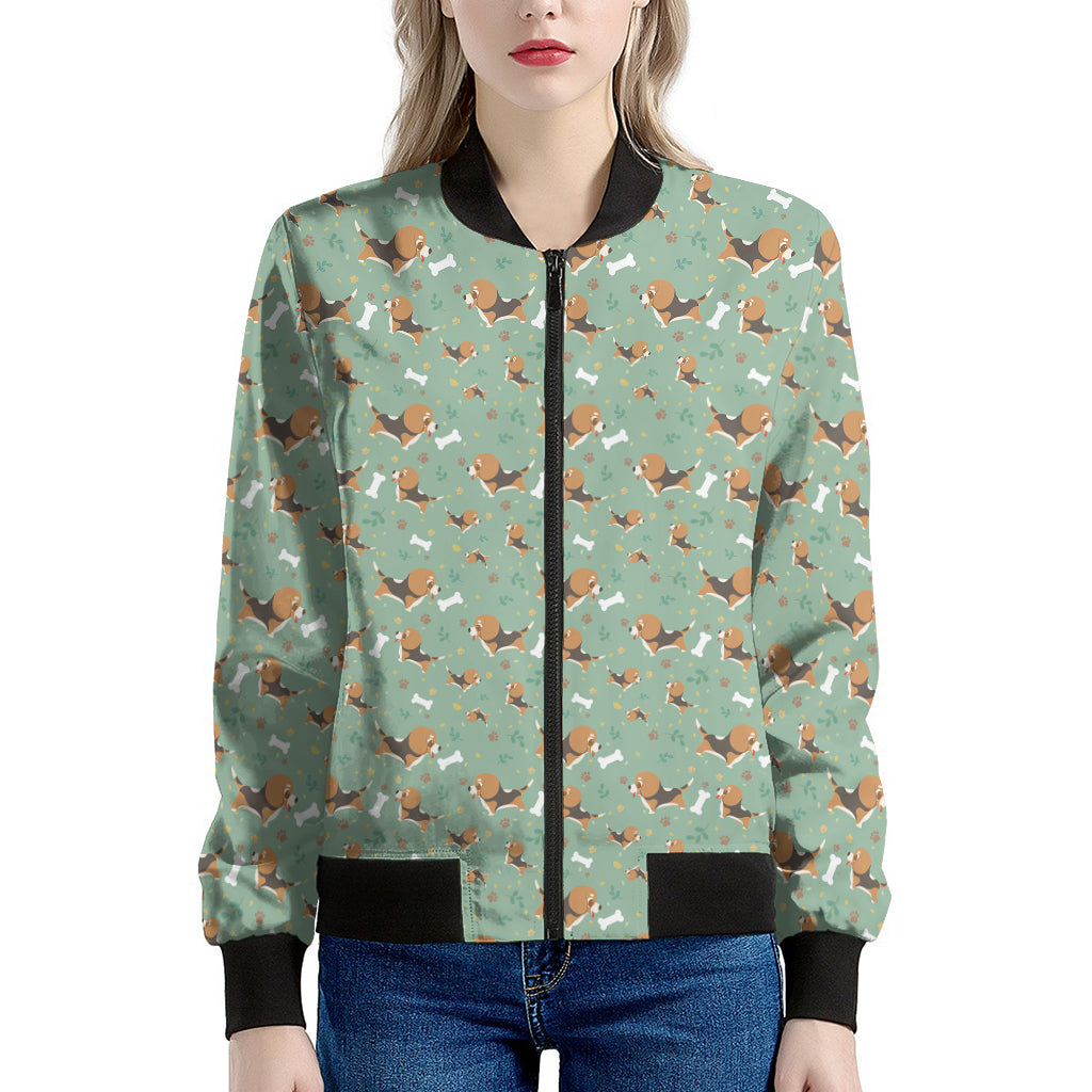 Cute Beagle Puppy Pattern Print Women's Bomber Jacket