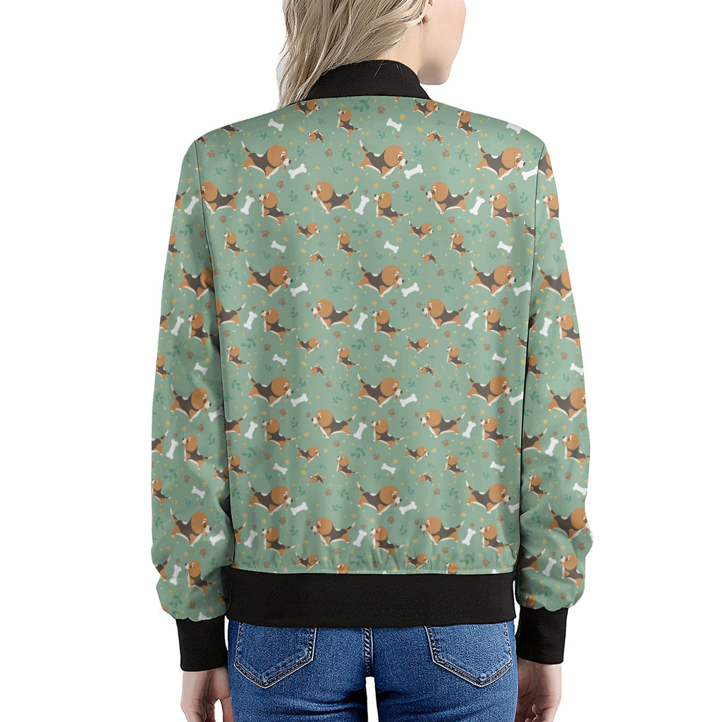 Cute Beagle Puppy Pattern Print Women's Bomber Jacket