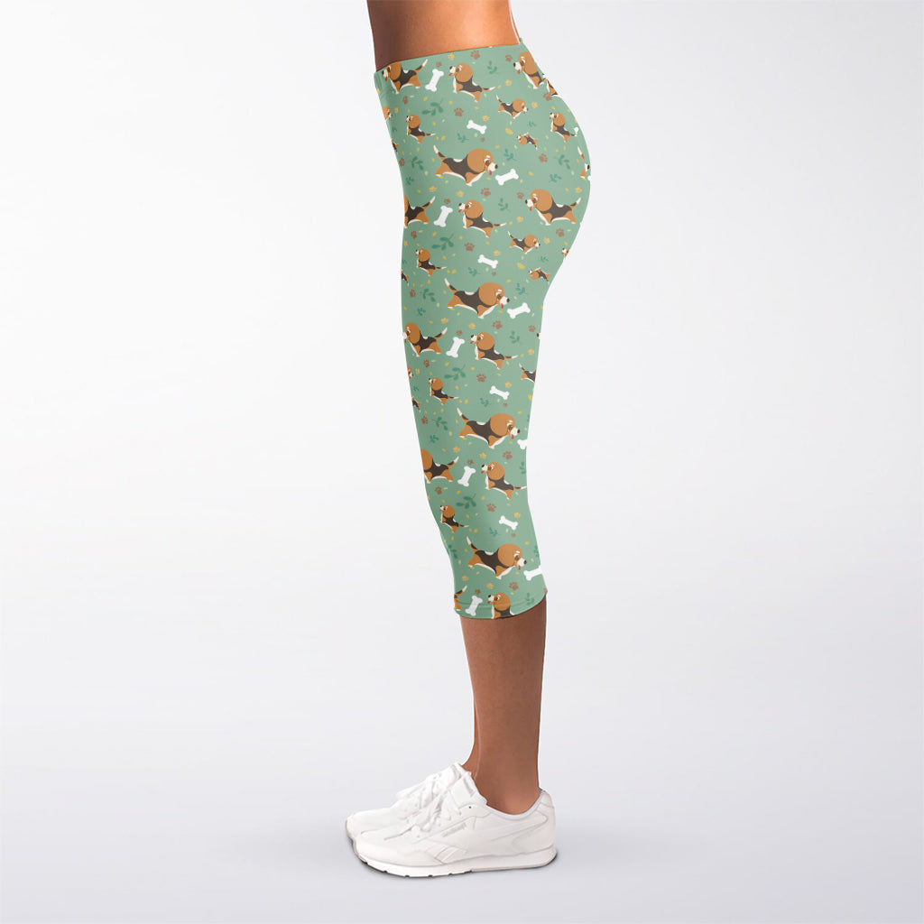 Cute Beagle Puppy Pattern Print Women's Capri Leggings