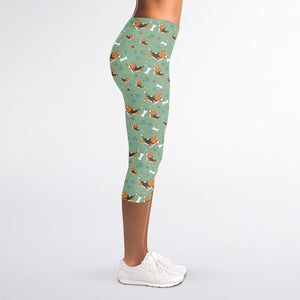 Cute Beagle Puppy Pattern Print Women's Capri Leggings