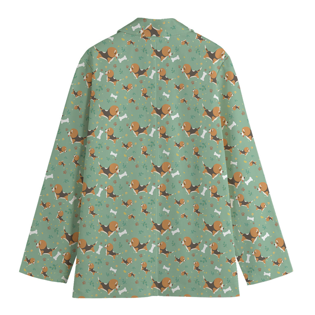 Cute Beagle Puppy Pattern Print Women's Cotton Blazer