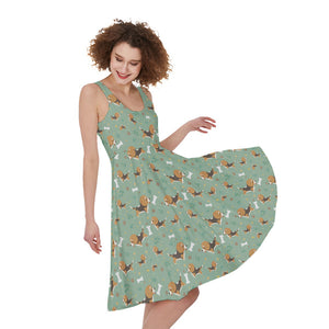 Cute Beagle Puppy Pattern Print Women's Sleeveless Dress