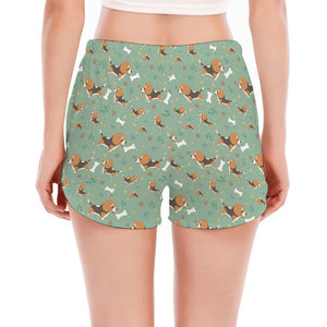 Cute Beagle Puppy Pattern Print Women's Split Running Shorts