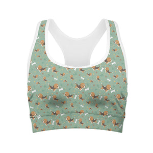 Cute Beagle Puppy Pattern Print Women's Sports Bra