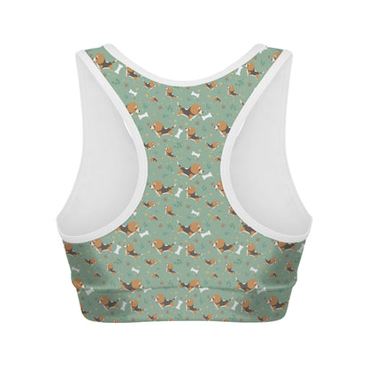 Cute Beagle Puppy Pattern Print Women's Sports Bra