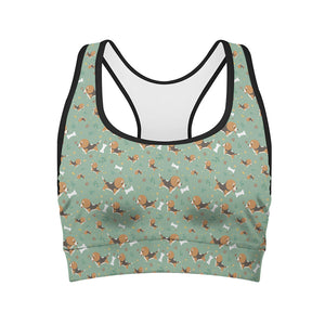 Cute Beagle Puppy Pattern Print Women's Sports Bra