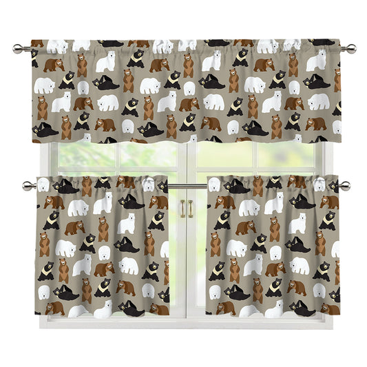 Cute Bear Pattern Print 3 Piece Kitchen Curtains