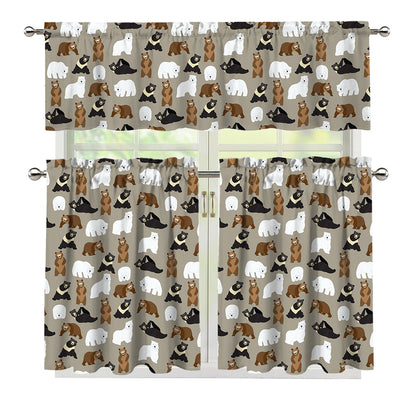 Cute Bear Pattern Print 3 Piece Kitchen Curtains