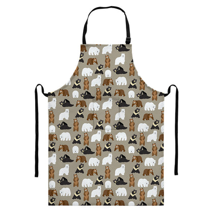 Cute Bear Pattern Print Bib Apron With Pocket