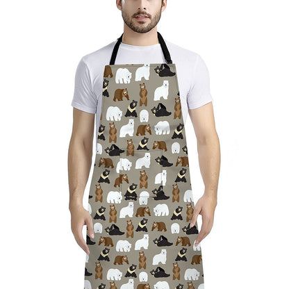 Cute Bear Pattern Print Bib Apron With Pocket
