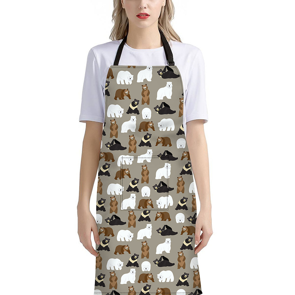 Cute Bear Pattern Print Bib Apron With Pocket