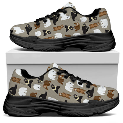 Cute Bear Pattern Print Black Chunky Shoes