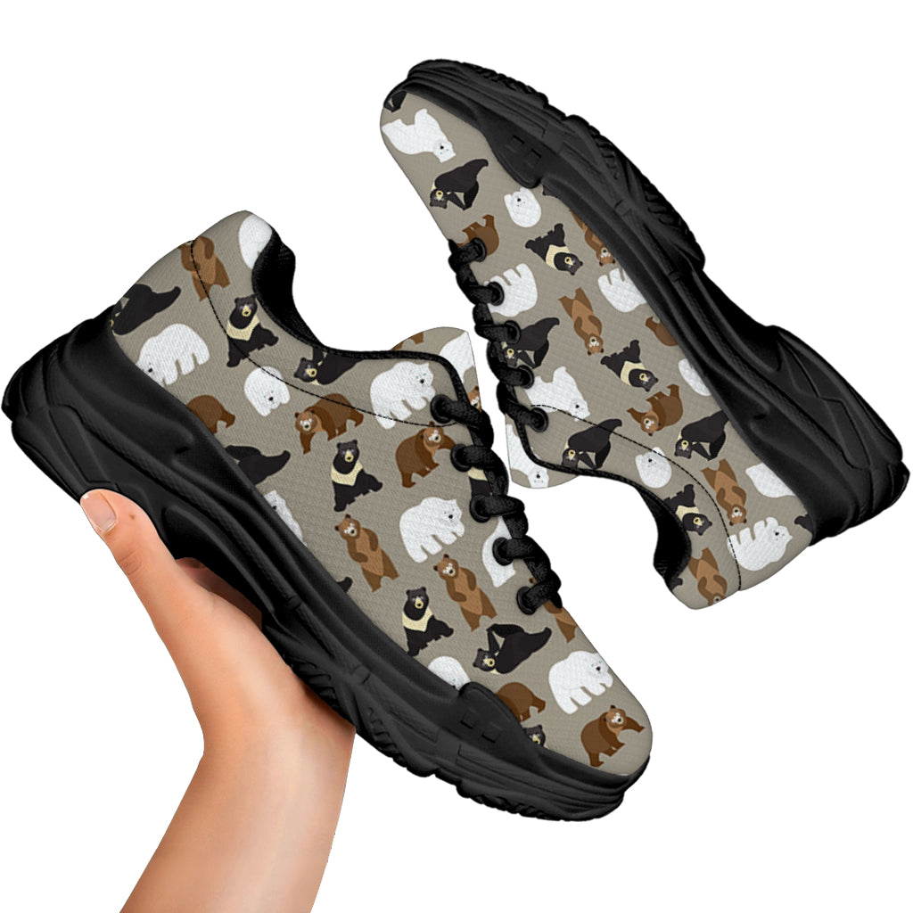 Cute Bear Pattern Print Black Chunky Shoes