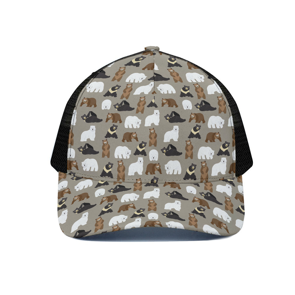 Cute Bear Pattern Print Black Mesh Trucker Cap