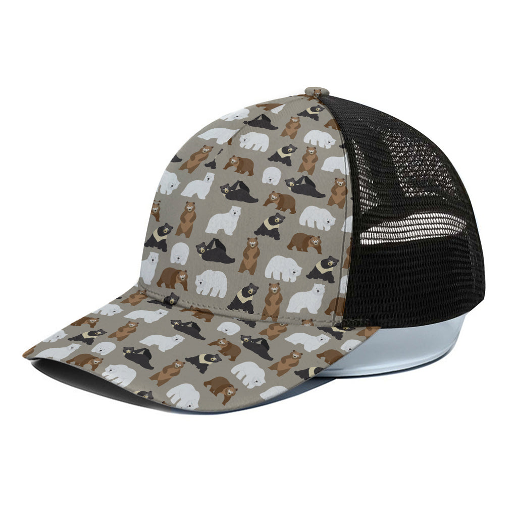 Cute Bear Pattern Print Black Mesh Trucker Cap