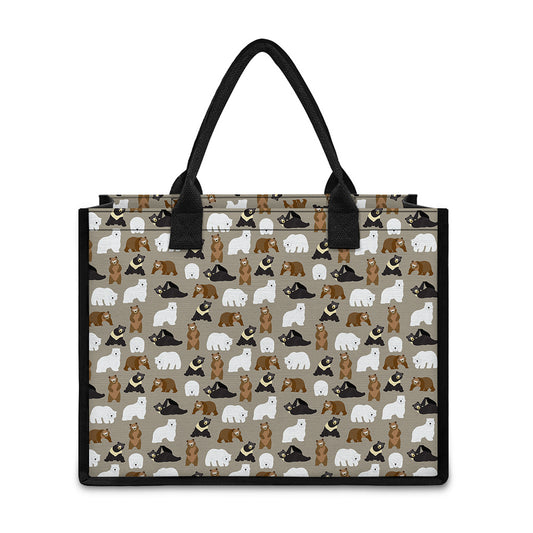 Cute Bear Pattern Print Canvas Tote Bag